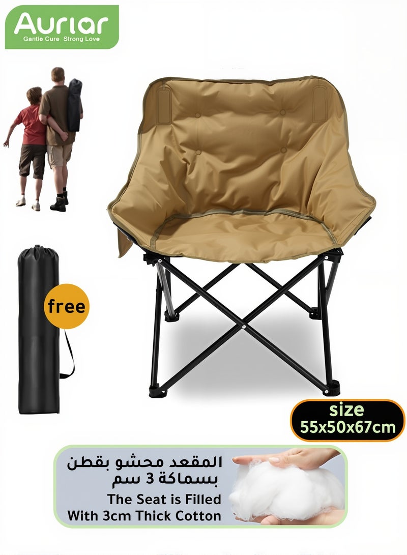 Aurlar Premium Portable Camping Foldable Travel Chair – Heavy Duty Outdoor Folding Chair with Thick Padded Seat & Carry Bag, Breathable Oxford Fabric, 150kg Capacity, Desert Kashta, Beach, Fishing, Picnic & BBQ - Image 1